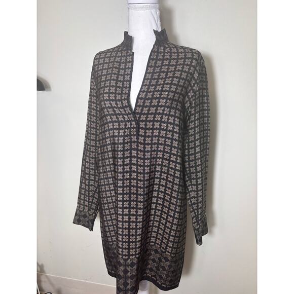 Vince Black and Tan Print Silk Shift Dress Sz 4 - Picture 1 of 4